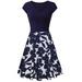 Sexy Dance Women Summer Floral Print Boho Dresses Casual Vintage Party Cocktail Midi Dress Ladies Short Sleeve V Neck Prom Gown Navy Blue XXL