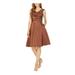 ADRIANNA PAPELL Womens Brown Glitter Sleeveless V Neck Knee Length Fit + Flare Party Dress Size 14