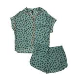 Ambrielle Womens Lightweight Blue Button Front Cactus Pajamas Short Set XXL