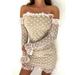 hhchenyulemon Mesh Dress Long Sleeve Off Shoulder Dot-Print Ruched Mini Party Dress