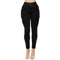 Love Moda Women's High Waist Skinny Multi Pockets Utility Cargo Skinny Pants with Adjustable Belt -Medium, Black #Rjh2373