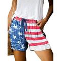 S-5XL Women Casual Summer Shorts Drawstring Elastic Waist Pockets Hot Shorts Ladies Bohemian Beach Short Pants American Flag 4XL=UK 16