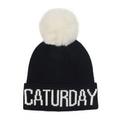 Hatphile Soft Knit Hat Beanie Toque Faux Fur Pom Large, Caturday Black Hat White Pom