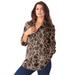 Plus Size Women's Long-Sleeve Kate Big Shirt by Roaman's in Brown Sugar Stamped Floral (Size 32 W) Button Down Shirt Blouse