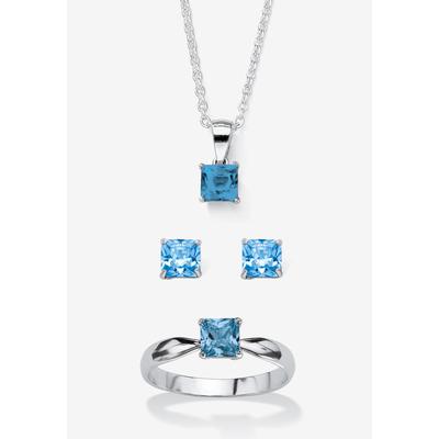 Women's 3-Piece Birthstone .925 Silver Necklace, Earring And Ring Set 18" by PalmBeach Jewelry in March (Size 9)