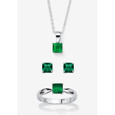 Women's 3-Piece Birthstone .925 Silver Necklace, Earring And Ring Set 18