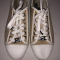 Michael Kors Shoes | Michael Kors Canvas Sneakers Lace Up Shoes Sz 7.5 | Color: Tan/White | Size: 7.5