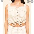 Free People Tops | Free People Beige Denim Drawstring Top | Color: Tan/White | Size: S