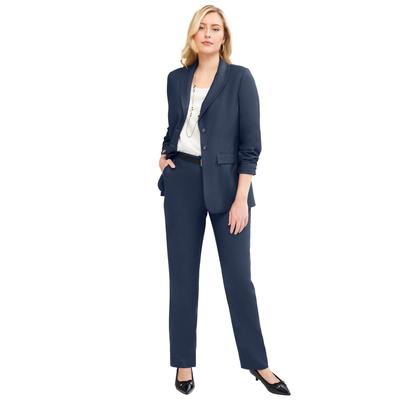 Plus Size Women's 2-Piece Stretch Crepe Single-Breasted Pantsuit by Jessica London in Navy (Size 32 W) Set