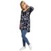 Plus Size Women's High/Low Henley Tunic by ellos in Navy Floral Print (Size 3X)