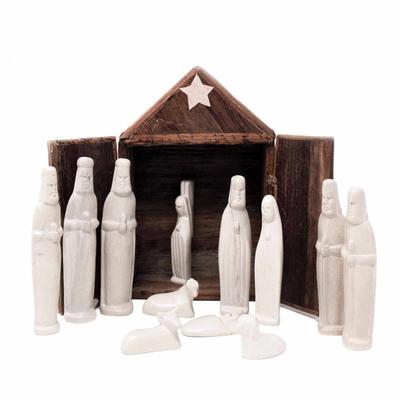 Kenya Soapstone Nativity Set and Banana Fiber Barn, 13-piece Set