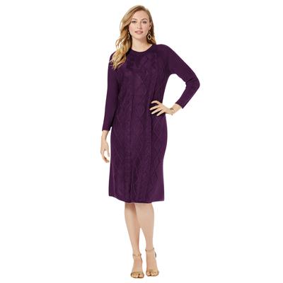 Plus Size Women's Cable Sweater Dress by Jessica London in Dark Berry (Size 34/36)