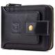 BULLCAPTAIN Genuine Leather Men Wallet with ID Window RFID Blocking Zipper Bifold Wallets Multi Card Holder Zip Coin Purse (Black)