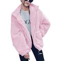 ECOWISH Women's Coat Casual Lapel Fleece Fuzzy Faux Shearling Zipper Warm Winter Oversized Outwear Jackets Pink M