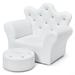 Children Upholstered Princess Sofa with Ottoman and Diamond Decoration for Boys and Girls-White - 23" x 16" x 19" (L x W x H)