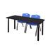 Kee Black 66-inch x 24-inch Training Table with 2 Blue 'M' Stack Chairs