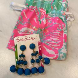 Lilly Pulitzer Jewelry | Lilly Blue Chandelier Festive Earrings | Color: Blue/Gold | Size: Os