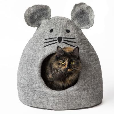 Dharma Dog Karma Cat Mouse Grey Wool Pet Cave, 14" L X 12" W X 14" H