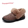 Bottines de neige en daim pour femme chaussures plates courtes et chaudes en fourrure et peluche