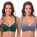 Curve Muse Womens Lightly Padded Underwire Lace Bra with Padded Shoulder Straps-2PK-GRAY-BLUE,Dark GREEN-36B(EU:80B)