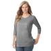 Plus Size Women's Perfect Three-Quarter Sleeve V-Neck Tee by Woman Within in Medium Heather Grey (Size 2X) Shirt