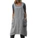 Niuer Women Cotton Linen Cross Back Overalls Dress Apron Housework Back Wrap Pinafore Florist Dress Gray XL(US 12-14)