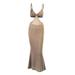 Womens Sexy Knitted Cut Out Bodycon Dress,Casual Summer Beach Long Dress Spaghetti Strap/Halter Neck Backless Club Party Maxi Dresses, Brown-L