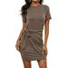 Avamo Womens Short Sleeve Dress Casual Ruched Dress Summer Beach Sundress Wrap Tie Waist Party Holiday Short Mini Dresses