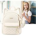 Vbiger 2 in 1 Women Backpack PU Leather Rivets Decoration Trendy Travel Backpack Chic Outdoor Day-pack Casual School Backpacks Beige