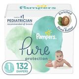 Pampers Pure Protection Natural Newborn Diapers, Size 1, 132 ct