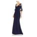 AIDAN MATTOX Womens Navy Beaded Lace Short Sleeve V Neck Full-Length Sheath Formal Dress Size 10