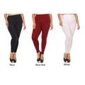 3 Pack Lady's Full Length Seamless FLEECE Leggings, Navy/Wine Red/White