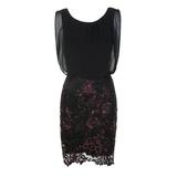 Calvin Klein Womens Black Aubergine Sleeveless Chiffon Embroidered Blouson Sheath Dress 2