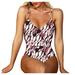 Mnycxen Womens Fashion Leopard-Print sexy Halter Top With Deep V-Neck One-Piece Swimsuit