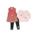 Little Lass Girls Floral Twill Vest, Long Sleeve Knit Tee, and Embroidered Knit Denim Legging, 3-Piece Outfit Set, Sizes 4-6X