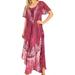 Sakkas Ronny Lace Embroidered Cap Sleeve Tie Dye Wash Caftan Dress / Cover Up - Fuchsia / Navy - One Size Regular