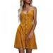 Linen Purity Women Dresses Summer Tie Front V-Neck Spaghetti Strap Button Down A-Line Backless Swing Midi Dress, S-XL