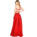 Lana Roux Women's Juniors Halter Neck Strappy Open Back Maxi Dress (L, Red)