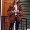 Clearance Fashion Warm Coats Zipper Pockets Blends Women Turn-down Collar Coat Long Sleeve Oversized Loose Lambswool Outwear Camel L