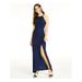 SPEECHLESS Womens Blue Glitter Slitted Solid Spaghetti Strap Square Neck Maxi Formal Dress Size 1