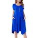 Tunic T Shirt Dresses For Women Solid Color Short Sleeve Beach Sundress T Shirt Dresses Irregular Hem Beach Sundress With Pocket