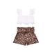Owl's-Yard Toddler Baby Girl Lace Ruffled Flared Short Sleeve Crop Top+Leopard Print Bow Shorts 2Pcs Outfits Set CQhh