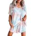 Plus Size 2 Pieces Women Shorts Pajama Set Short Sleeve Sleepwear Nightwear Pjs Summer Gradient Color V Neck Drawstring Waisted Home Wear Ladies Outfit Pjs Set