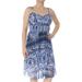 INC Womens Blue Smocked Spaghetti Strap Square Neck Below The Knee A-Line Dress Size S