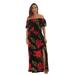 Riviera Sun Rayon Crepe Printed Maxi Dress for Women 21881 (X-Large, Black - Red Floral)