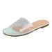 MIARHB Womens Ladies Fashion Transparent Crystal Flat Slip On Beach Slippers Shoes