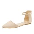 Dream Pairs Flapointed Women's Casual Ankle Strap Flats Shoes Pointed Plain Ballet Comfort Soft Slip On Flats Shoes Flapointed-Ankle Nude/Suede Size 6