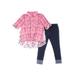 Little Lass Girls 4-6X Plaid Twist Front Chiffon Back Top and Knit Denim Leggings, 2-Piece Outfit Set