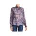 Rebecca Taylor Womens Metallic Printed Pullover Top Purple 8