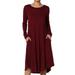 TheMogan Women's S~3X Long Sleeve Fit & Flare A-line Draped Jersey Midi Dress